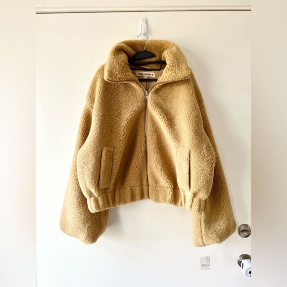 NWT Free People Get Cozy Teddy Full Zip Jacket in Camel Tan - Picture 9 of 12